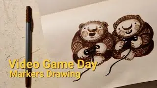 Video Game Day Drawing with markers/Bear version Calander/Daily sketching/How to draw cute bear