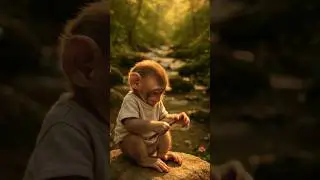 Curious Baby Monkey Explores the Forest with a Stick! 🌳🐵