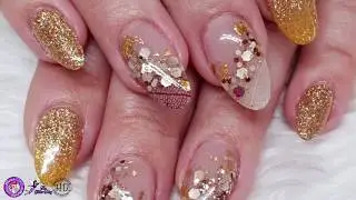 Earth child nails | Embedded leaves,glitter & Foil | The glitter fairy limited