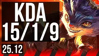 RUMBLE vs NIDALEE (TOP) | 15/1/9, Rank 5 Rumble, Legendary | KR Challenger | 25.12