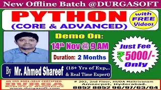 PYTHON (CORE & ADVANCED) Offline Training @ DURGASOFT