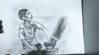 How to draw memory drawing of young boy polishing shoes , l shoeshiner drawing , @SubhaArtMagic