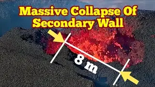 Massive Collapse Of Secondary Crater Walls, Iceland Litli-Hr&uacute;tur Fagradalsfjall Volcano Eruption