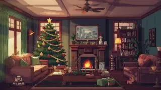 Cozy Pixel Christmas Living Room | Classical Holiday Music & Crackling Fireplace Ambiance