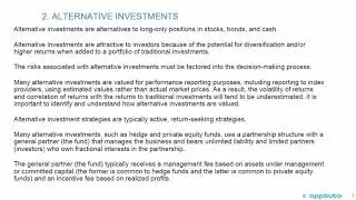 compare alternative investments with traditional investments;