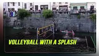 Teams compete with a splash on floating volleyball court | ABS-CBN News