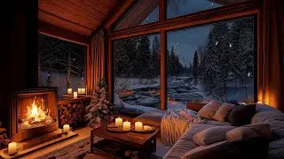Goodbye Insomnia Miracle Winter Cabin Fireplace and Snowy River Ambience for Deep Sleep and Rest