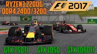F1 2017 Chinese GP - Ryzen 3 2200G | DDR4 2400 vs 3200 - GTX 750 Ti | GTX 1050 | GTX 1050 Ti