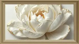 Luxurious 3D peony flower painting pure white peta | Gold Frame TV | Art Screensaver for TV
