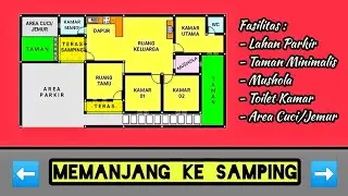 Desain Rumah Memanjang ke Samping 3 Kamar Tidur Ukuran 16x8,5 Meter