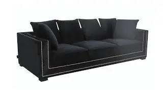 Sofa nowoczesna tapicerowana czarny welur złote pineski Delladue 85/106/250 cm Marcello Vanetti