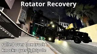 Rolled over box truck knocks out lightpole and blocks street | BeamNG
