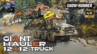 SnowRunner - Kolob 74941 12x12 Truck Hauling 4 Cars Through Extreme Road | Logitech G29 Gameplay #4k