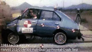 1981 Lectra 400 (Datsun 310 Sedan EV) FMVSS 212/219/301 30 Mph Full-Overlap Frontal Crash Test