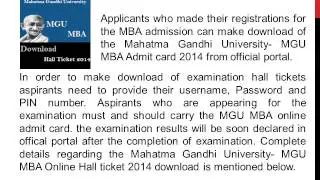 MGU MBA Hall Ticket 2014 Download Exam Admit Card