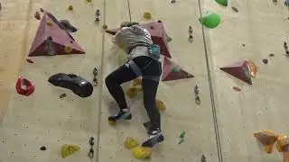Climbing the Top Rope Level 17 route, Blackburn Urban Climb