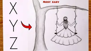 How to draw a Girl Swinging in a tree| Easy Drawing From Letters | Pencil Sketch step by step