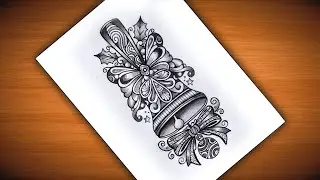 Christmas Bell Mandala Drawing/How to Draw a Christmas Bell/Christmas Bell with Bow Drawing/Bell Art