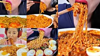 EATING CREAMY & SPICY NOODLES ASMR 🍜🔥//MUKBANG COMPILATION 
