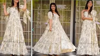 Frill Layered Frock Cutting And Stitching/ Long frock Kurti Cutting And Stitching/ Frock Dress/ Gown
