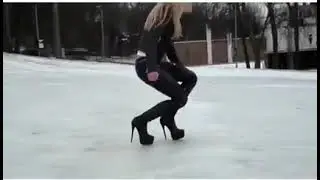 Blonde babe in high heels on the ice