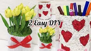 DIY pista shells tulips flower || tissue paper pen holder 2 Easy DIY #craftideas  #easydiy