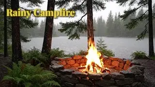 Rainy Forest Campfire 🔥🌲 | Fire Crackling and Rain Sounds with Soft Thunder | Relax, Sleep, Study