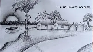 Winter  village scenery draw step by step || Scenery drawing || Pencil drawing