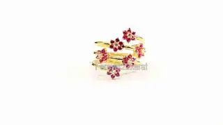22karat Beautiful Solid Gold Multi Strand Flower Pattern With Red Stone Ring For Ladies  #r2617