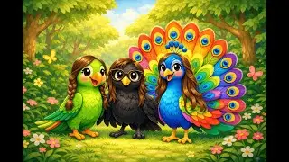 Parrot 🦜Peacock🦚Crow 🦅Friendship Moral Story for Kids Jungle Story #parrotstory #kidsstory #story