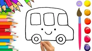 How To Draw cute Bus Drawing, Painting & Coloring For Kids and Toddlers_🌈🎨