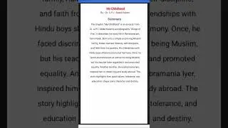 My Childhood Summary Class 9 English #class9#english#summary#ytshorts#thestudyspottt