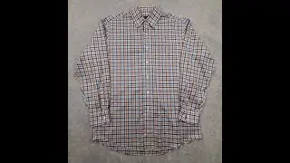 JOS A BANK Mens Button Up Shirt MEDIUM Regular Long Sleeve WHITE & BROWN Check 0403