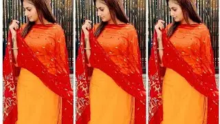 yellow  suit with red dupta combination ||