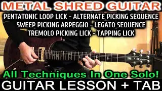 SHRED GUITAR SOLO Lesson TAB - Rock Metal Lead TUTORIAL + TABS - All Techniques in One Solo!