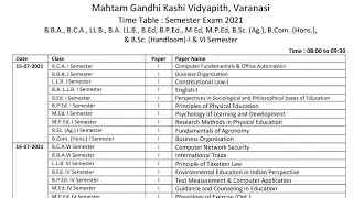 MGKVP 2021 TIME-TABLE/ B.Ed Time-table 2021