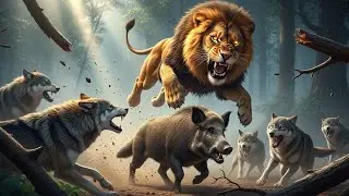 Lion Heroically Rescues Wild Boar from Fierce Wolves | Incredible Animal Rescue Short F