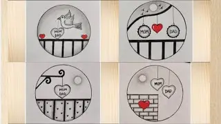 Easy 4 circle scenery drawing।। mom dad drawing step by step easy।। parents drawing  for beginners।।