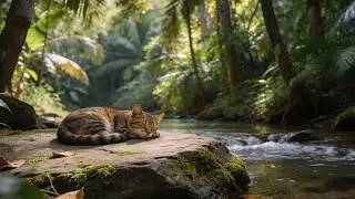 Relaxing Sleep Music with a Sleeping Cat by the River 🌿 Peaceful Nature Ambience
