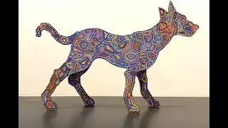 Joy Nangala Brown, Hand-painted metal dog, 1465-21ny, 2021, Acrylic on metal, 79 x 117 x 20cm