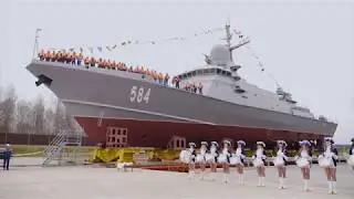 Торжественная церемония спуска на воду малого ракетного корабля проекта 22800 &laquo;Шквал&raquo;