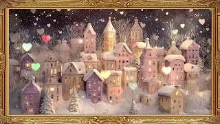 💖 Pink Hearts Winter Village Scene | Gold Frame TV Art With Smooth Jazz Music In 4K