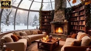 Winter Fireplace Jazz in a Quiet Library &ndash; Relaxing Snow Night Ambience ❄️📚