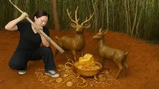 A woman discovered some treasure in the wilderness, and two golden deer leaped out.