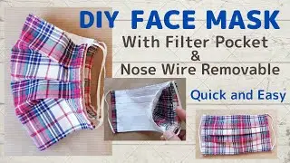 【Quick and Easy DIY】Pleated Face Mask with Filter Pocket No Sewing Machine☆フィルターポケット付きプリーツマスクの作り方
