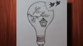 Creative Light Bulb Drawing | Birds Drawing outside the bulb | Easy pencil sketch for beginners