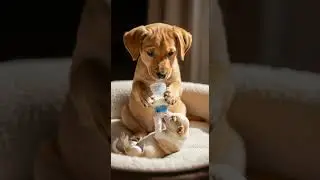 Can a puppy really feed milk to its baby sibling! #Dance #Chimpanzees  #animal #dog #shorts
