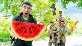 NERF GUNS ROBBER WATERMELON GROUP FUNNY NERF WAR | Pretty Girl Nerf