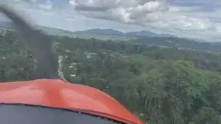 Cessna 182 landing at abandoned airstrip at Indian community (click CC for text).