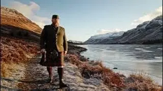 Scotsman Walking Wearing Kilt By Loch Watten On Winter History Visit To Caithness Highlands Scotland